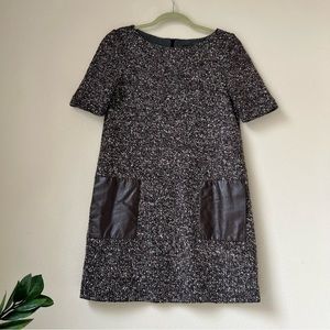 Tibi Brown Tweed Dress with Brown Leather pockets, size S